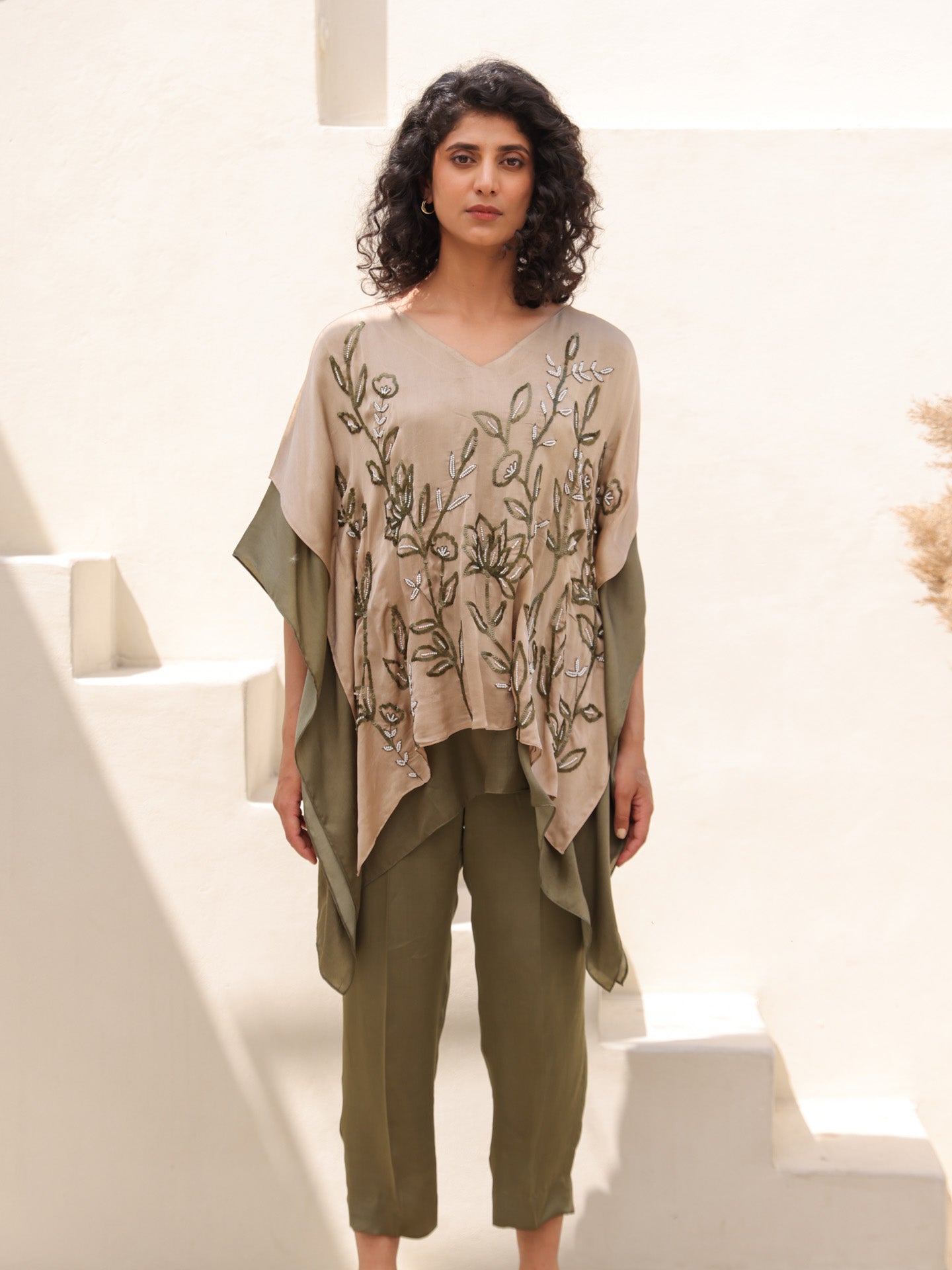 Lotus Kaftan Set - Beige Green
