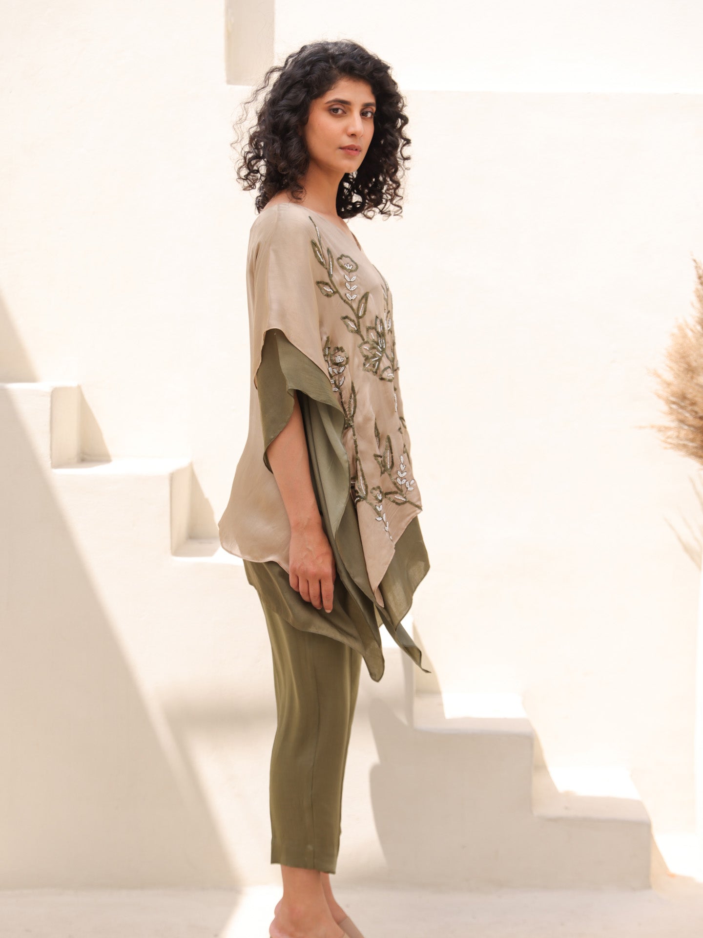 Lotus Kaftan Set - Beige Green