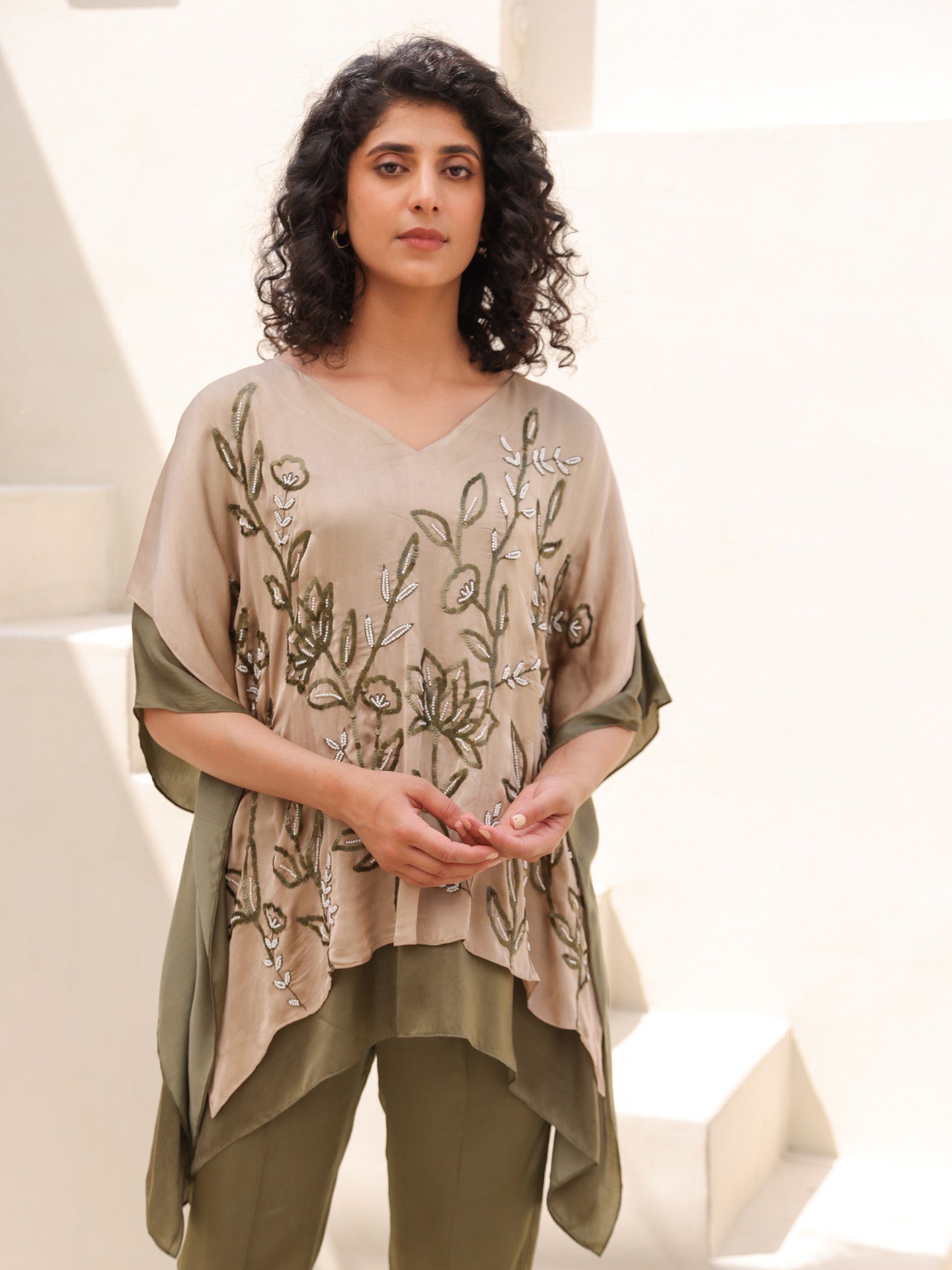 Lotus Kaftan Set - Beige Green