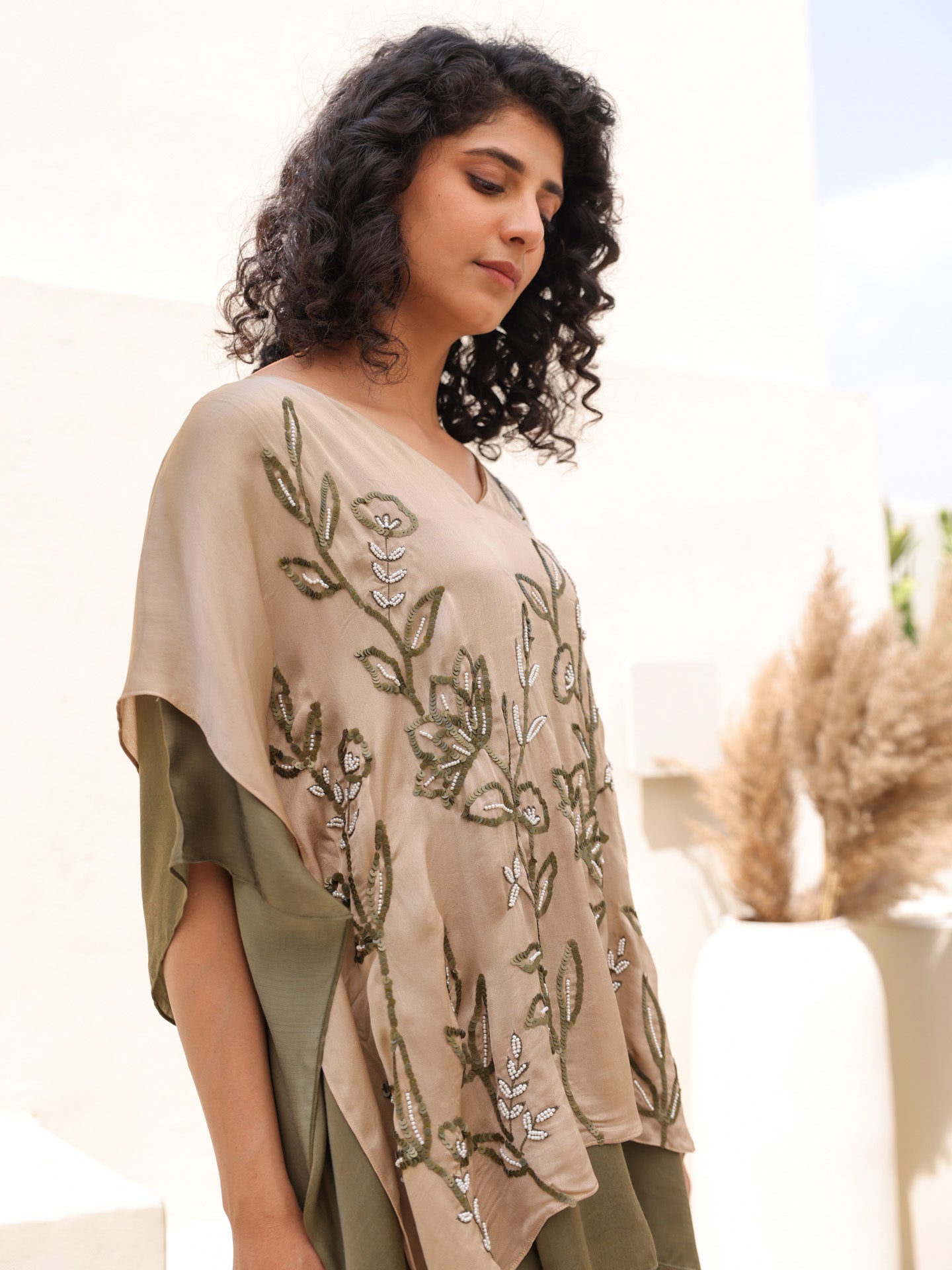 Lotus Kaftan Set - Beige Green