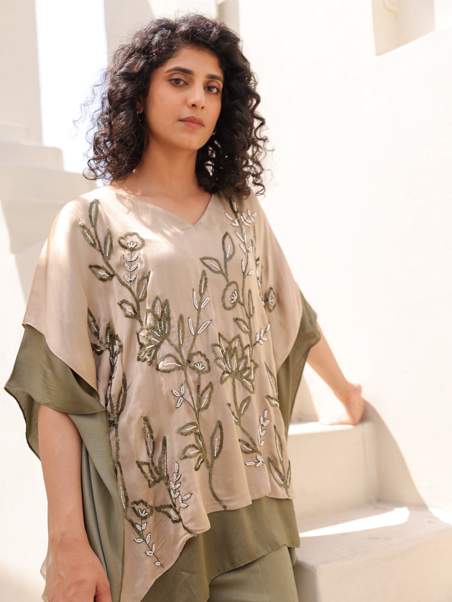 Lotus Kaftan Set - Beige Green
